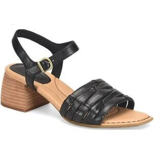 Born 'Shonie' Heeled Sandal Women's SZ 10M Woven Black Leather Ankle Strap Shoe